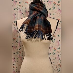 Vintage 80s Paul Costelloe Blue & Burgundy Plaid Wool Casual Unisex Scarf Wrap